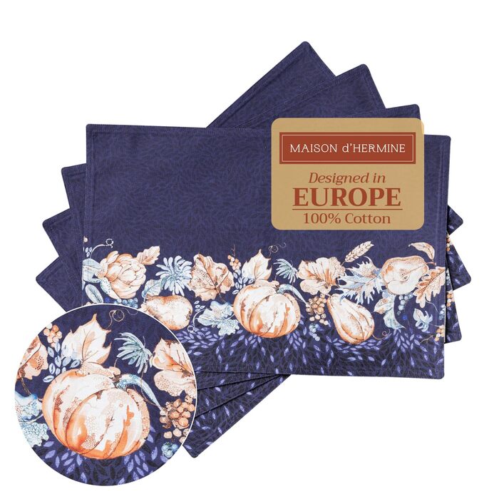 Бавовняні килимки, набір з 4 шт. , декоративні килимки, пасхальні килимки, що миються, для свят, вечерь, весни, літа (33 см x 48 см) (16 - Гарбузово-синіх), 39Hermine, 100