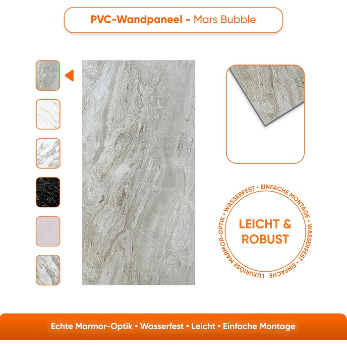 Стінові панелі IZODEKOR під мармур 60x120 см Панель для кухонного фартуха ПВХ-облицювання стін для кухні, ванної кімнати Бризкозахисний екран для кухні Водонепроникний та термостійкий (4 панелі 4 монтажних клею, Mars Bubble)