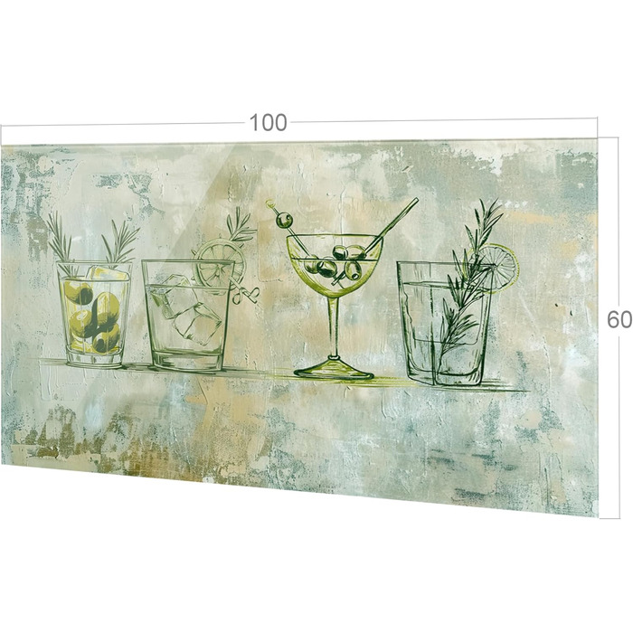 Скляний кухонний фартух GRAZDesign 4 мм Декоративний скляний фартух з квітковим мотивом Кухонний фартух сірого кольору - (Коктейлі, 100x60 см)