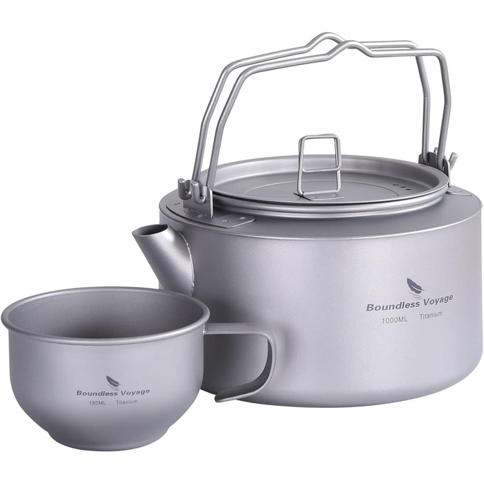 Титановий чайник для кемпінгу зі складними ручками 1 л Boundless Voyage