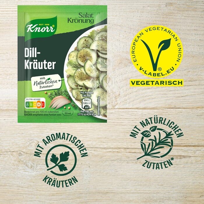 Заправка для салату Knorr з кроповими травами для смачної заправки для салату з натуральними інгредієнтами* 5 x 3 порції 15 кропових трав 9 г (75 упаковок)