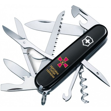 Ніж Victorinox Huntsman Army 91мм/15функ/чорн /Емблема ЗСУ + Напис ЗСУ