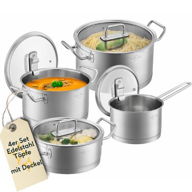 Набір каструль з нержавіючої сталі зі скляними кришками, 4 предмети Silberthal