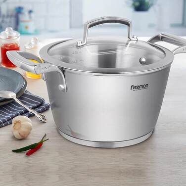 Кастрюля Fissman MILLENIUM 20x12 см/3,2л со стеклянной крышкой (5363)