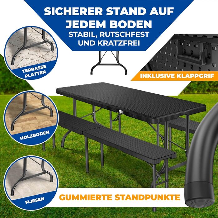 Кемпинговый стол 183 х 76 х 74 см черный KESSER