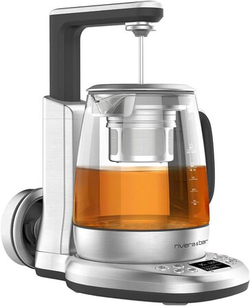 Чайник riviera&bar Cha Dao Expert з регульованою температурою, загартоване скло та нержавіюча сталь, тихий режим, оптимальне заварювання чаю, 1,5 л, 22 x 36,5 x 29,5 см