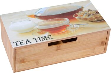 Чайна коробка GRWE з 10 відділеннями, відкидною кришкою, оглядовим віконцем, коробкою для чайних пакетиків для зберігання чаю з захистом від аромату - 36 x 20 x 9 см Велика - 10 відділень (бамбук, середня - 4 відділення)