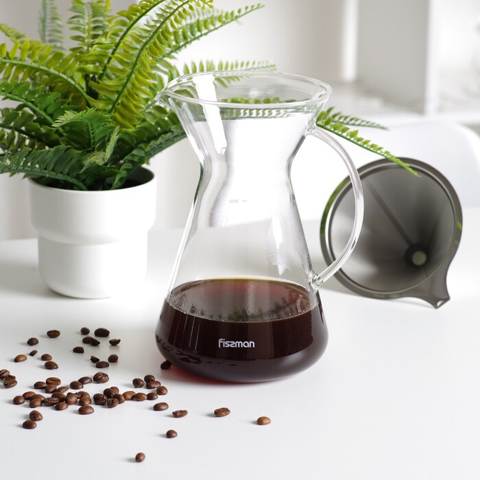 Кавник Fissman POUR OVER 900 мл. зі сталевим фільтром жаростійке скло (9083)