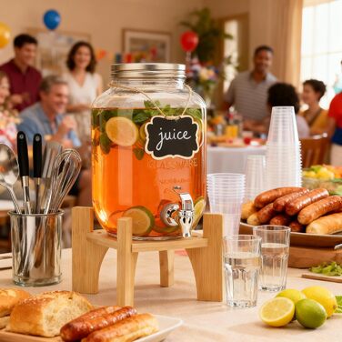 Набор из 2 стеклянных диспенсеров для напитков 4 л бамбуковых подставок Hisredsun