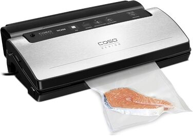 Вакуумный упаковщик CASO VC200 - Вакуумный упаковщик, продукты остаются свежими до 8 раз дольше, двойной сварной шов, включая коробку из фольги и резак, вкл. 2 профессиональных рулона фольги и шланг для вакуумных контейнеров (нержавеющая сталь)