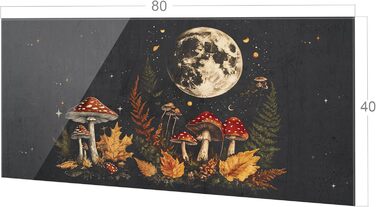 Скляний кухонний фартух GRAZDesign 4 мм Декоративний скляний фартух з квітковим мотивом Кухонний фартух сірого кольору - (Гриби вночі, 80x40 см)