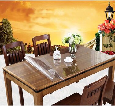 Прозора скатертина Ever Fairy, захисна плівка для столу з ПВХ 2,0 мм, килимок для кухні, їдальні, дерев&39яних меблів, захисний чохол (60 x 110 см) (прозора прямокутна 2 мм, 90 x 150 см (прямокутна))