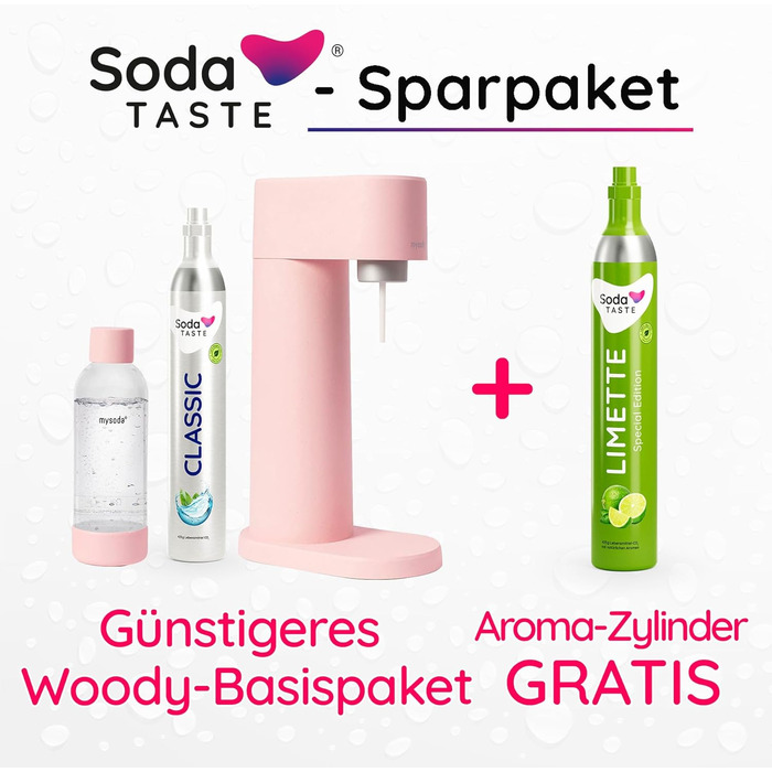 Набор для газирования воды, 4 предмета, классик + лайм, розовый Mysoda Woody SodaTASTE