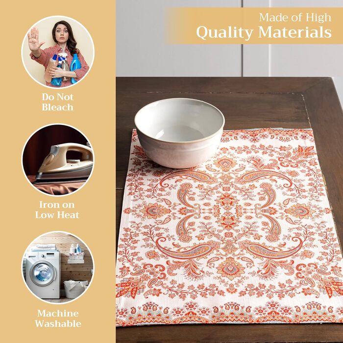 Бавовняні килимки для серветок, набір з 4 шт. , декоративні килимки для серветок, пасхальні килимки, що миються, для свят, вечерь, весни, літа (33 см x 48 см) (22 - Cachemire), 39Hermine 100