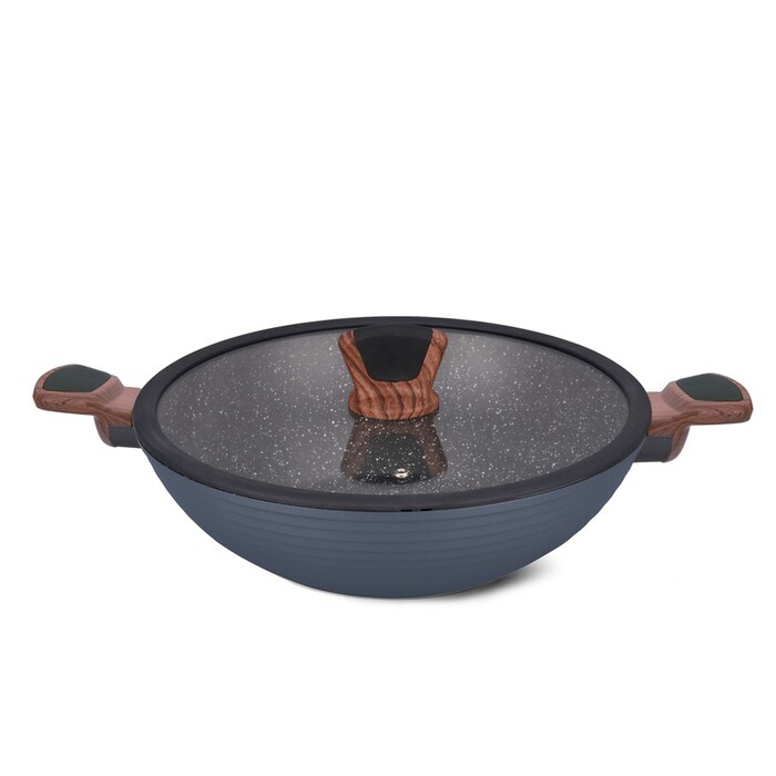 Вок Fissman DIAMOND GREY 3,6 л со стеклянной крышкой (14302)