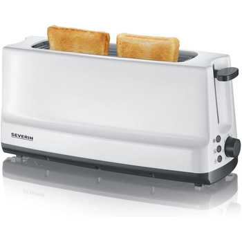 Автоматичний тостер SEVERIN з довгим слотом, 4 тости, автоматичний тостер з насадкою для булочки, тостер з нержавіючої сталі для підсмажування, розморожування та розігріву, 1 400 Вт, білий / сірий, AT 2234 (2 скибочки тостів)