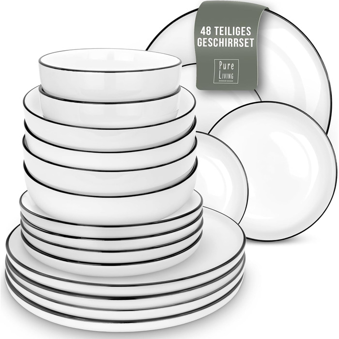 Набір посуду 6 персон Scandi Style - Premium Porcelain білий 18 предметів - Набір посуду для посудомийної машини та мікрохвильової печі - Столовий сервіз, набір мисок та тарілок - Стильний посуд, Столовий посуд (набір 48 предметів)