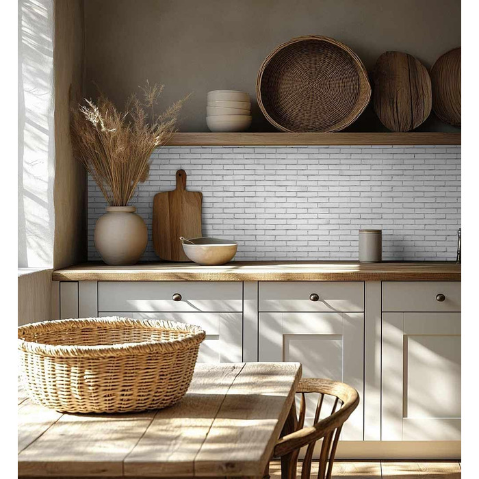 Самоклеюча кухонна панель - матова, преміальна бризкозахисна плівка 0,4 мм як доступна альтернатива склу, легке встановлення та очищення - висота 60 см - Дизайн Світло-сірий мармур 180 x 60 см (Біла плитка, Ш 340 см x В 60 см, 0,2 мм)