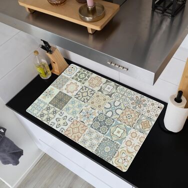 Фартух для плити, кухонний фартух, вініл, 78x52 см, декор для кухні, облицювання стіни, кришка плити - сіро-чорна (зразок - плитка, 51,5Д x 83Ш см)