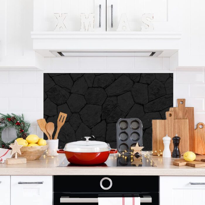 Дизайнерський кухонний бризкозахисний екран з алюмінієвого композиту, кухонний фартух, товщина 3 мм, 60x100 см, (кам&39яна стіна чорного кольору)