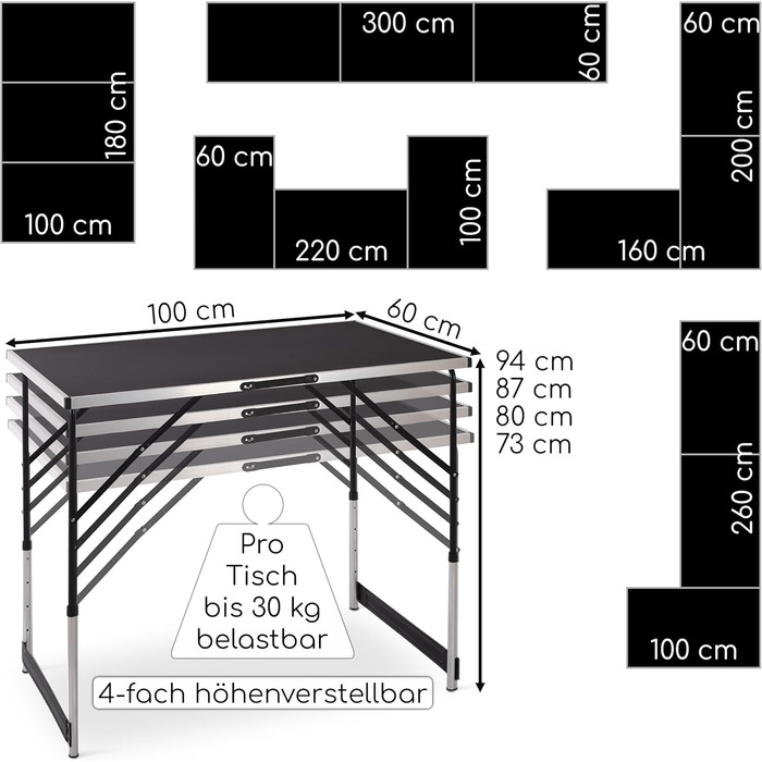 Стіл розкладний алюмінієвий з 3-х частин 100 x 60 см Raburg