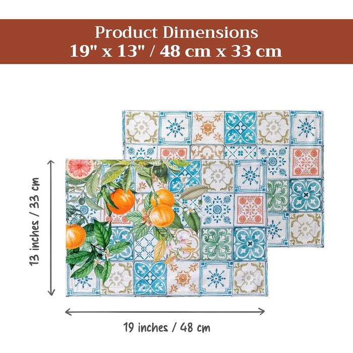 Бавовняні килимки для серветок, набір з 4 шт. , декоративні килимки для серветок, пасхальні килимки, що миються, для свят, вечерь, весни, літа (33 см x 48 см) (026 - Цитрус), 39Hermine 100