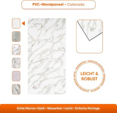 Стінові панелі IZODEKOR під мармур 60x120 см Панель для кухонного фартуха ПВХ-облицювання стін для кухні, ванної кімнати Бризкозахисний екран для кухні Водонепроникний та термостійкий ( панель, Calacada)