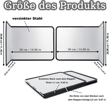 Компактний складний захист від бризок жиру, 4-сторонній кухонний захист від бризок, складний кухонний фартух, захист від бризок жиру для плити, з антипригарним покриттям (29,6 x 76 x 29,4 см) (2 шт.)
