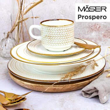 Серія Prospero, преміум-клас для 4 осіб у гастрономічній якості, сучасний набір тарілок із 8 предметів в унікальному вінтажному стилі, синій, міцний фарфор (білий, кавовий сервіз)