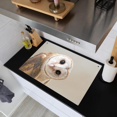 Фартух для плити, кухонний фартух, вініл, 78x52 см, декор для кухні, облицювання стіни, кришка для плити - сіро-чорна (сипуха - тварина, 51,5Д x 76Ш см)