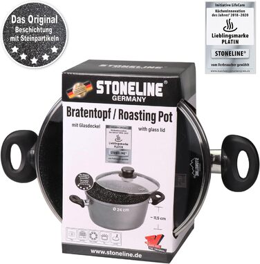 Каструля STONELINE XXL з литого алюмінію, велика, з кришкою, 7 л, антипригарне покриття зі справжніми кам&39яними частинками, індукційний посуд для всіх типів варильних поверхонь, духовка, приготування їжі без жиру та олії, сірий (24 см)