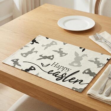 Великодні серветки &quotЩасливого Великодня&quot з коричневим кроликом, набір з 4 шт. , 32x45 см, весняний різдвяний килимок, серветки, що миються, прикраса для кухні-вечірки (сірий, 32 x 45 см)