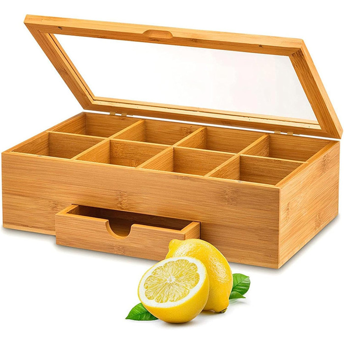 Органайзер для чайних пакетиків Generico, дерев&39яна коробка для зберігання чаю, органайзер для чаю з відділеннями, прозора акрилова коробка з віконцем, рішення для зберігання чаю, багатофункціональний органайзер, органайзер для ліків, стильний трима