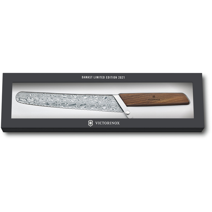 Кухонный нож Victorinox Swiss Modern Bread & Pastry Damast 22см мин. грецкого ореха. перо (огр. изд. 1884 г.)