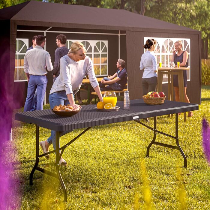 Складний стіл 180x75 см чорний з ротанга Casaria