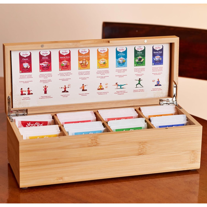 Подарочный чай в бамбуковой коробке, 48 пакетиков 8 разных сортов Yogi Tea