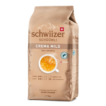 Кофе в зернах 100% арабика, 1 кг Crema Mild Schwiizer Schüümli Кофе в зернах 100% арабика, 1 кг Crema Mild Schwiizer Schüümli