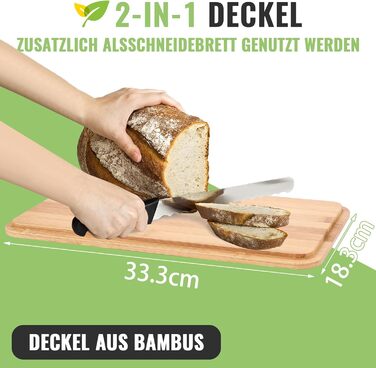 Хлібниця 33 x 19 x 12 см з дерев'яною кришкою та лляним хлібним мішком, чорна Royouzi