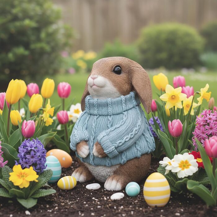 Декоративні фігурки великоднього зайчика у светрі світло-блакитні colourliving