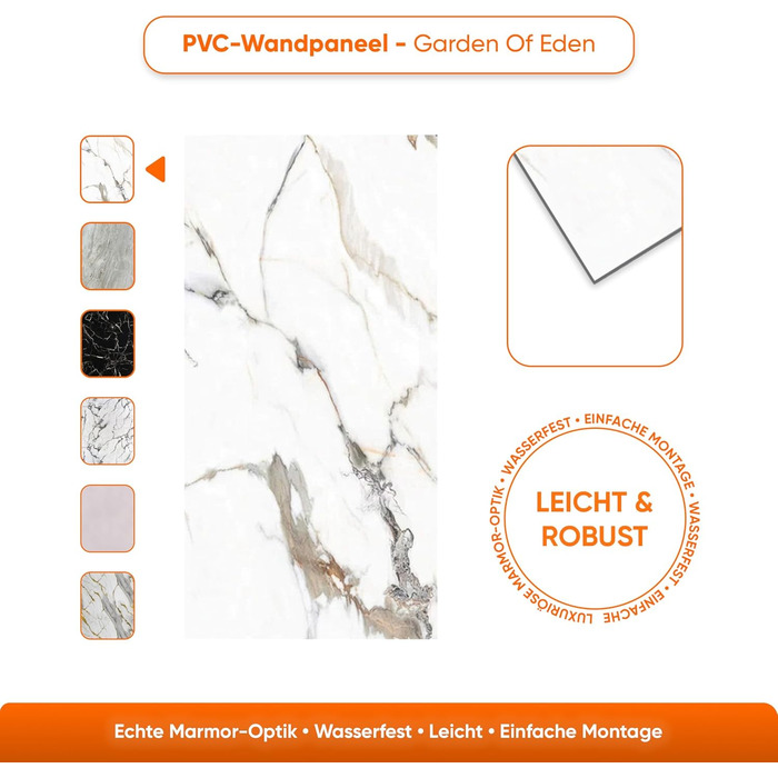 Стінові панелі IZODEKOR під мармур 60x120 см Фартух для кухні ПВХ-облицювання стін для кухні, ванної кімнати Бризкозахисний екран для кухні Водонепроникний та термостійкий (4 панелі, Едемський сад)