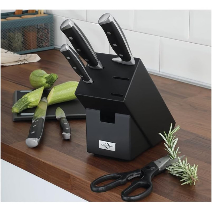 Набір ножів Kchenprofi PRIMUS CLASSIC, 7 предметів, включаючи універсальні ножиці, міцна дерев'яна підставка чорного кольору, універсальний тримач для ножів, набір кухонних ножів ніж для хліба, ніж для м'яса, ніж для овочів