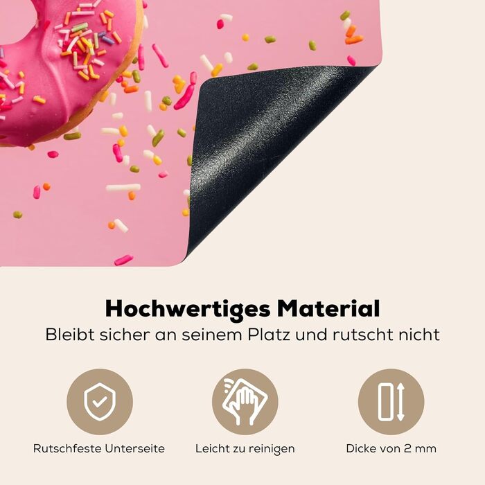 Фартух для плити, кухонний фартух, вініл, 78x52 см, декор для кухні, облицювання стіни, кришка для плити - сіро-чорна (пончик - рожева, 52Д x 81,2Ш см)