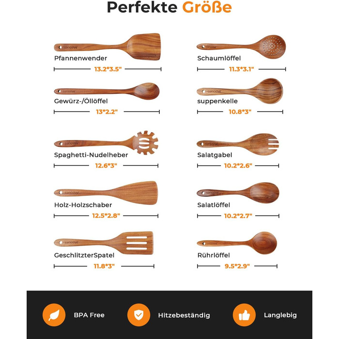 Набір кухонних аксесуарів із натурального тикового дерева 10 предметів Mooues