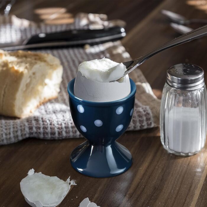 Керамічні чашки для яєць Cinf у горошок, великодній подарунковий набір із 4 порцелянових підставок для сніданку, міцні, легко миються, багаторазові, великодній подарунок (синя крапка)