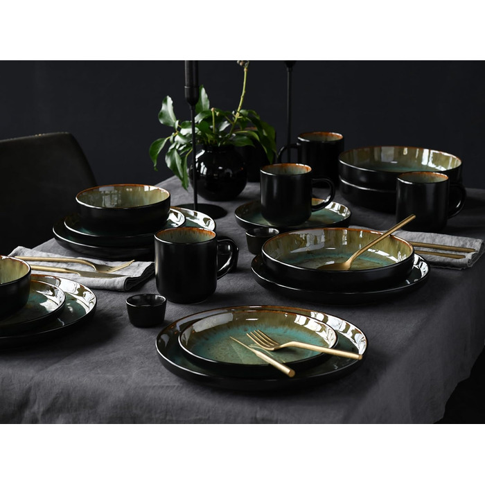 Серія Nordic Fjord набір посуду з 18 предметів, набір керамічних тарілок (комбінований сервіз 30 шт. , Зелений), 21551