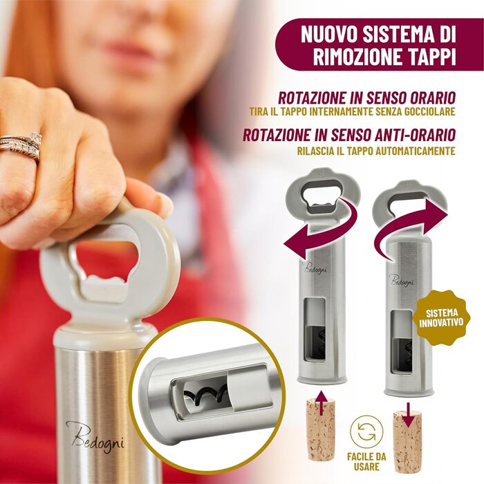 Штопор для вина та пива з магнітним утримувачем кришок Bedogni Reggio Emilia