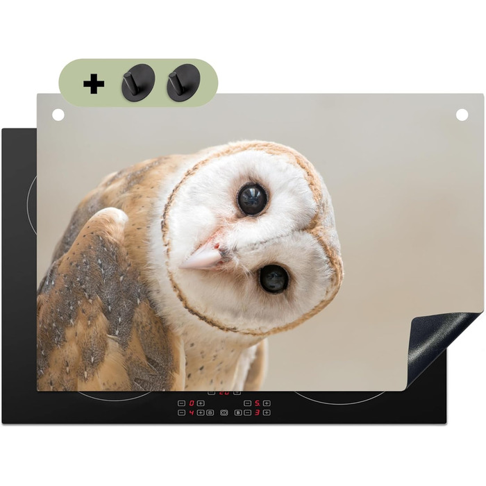 Фартух для плити, кухонний фартух, вініл, 78x52 см, декор для кухні, облицювання стіни, кришка для плити - сіро-чорна (сипуха - тварина, 51,5Д x 76Ш см)