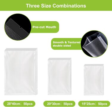 Вакуумные пакеты 150 пакетов – 15x25 см (50), 20x30 см (50), 28x40 см (50) Bonsenkitchen