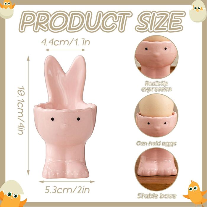 Набір із 2 порцелянових стаканчиків для яєць на Великдень, керамічні стаканчики для яєць у формі кролика, кумедні, креативні тарілки для пасхальних яєць у формі кролика, можна мити в посудомийній машині, підставка для варених яєць, великодні подарунки (A 