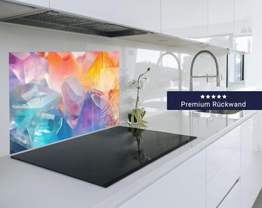 Фартух для плити timalo, настінна раковина, кухонний фартух зі скляним виглядом Акрилове скло 2 мм Скляний фартух, акрилові скляні кухонні панелі, захисна панель для фартуха Мармурове біле золото (60x52 см, 77 кольорових кристалів)